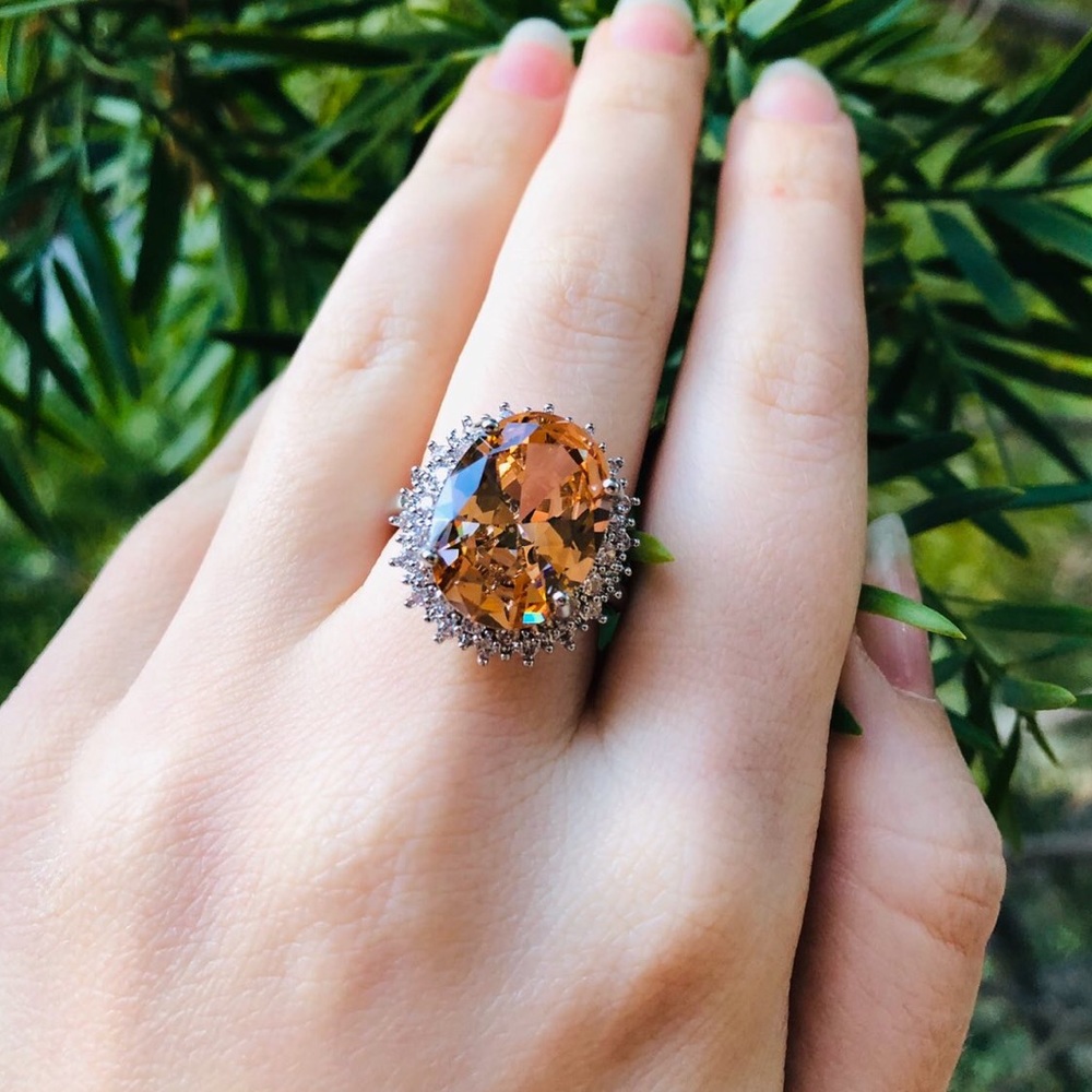 White Topaz & Morganite Gemstone Silver Ring